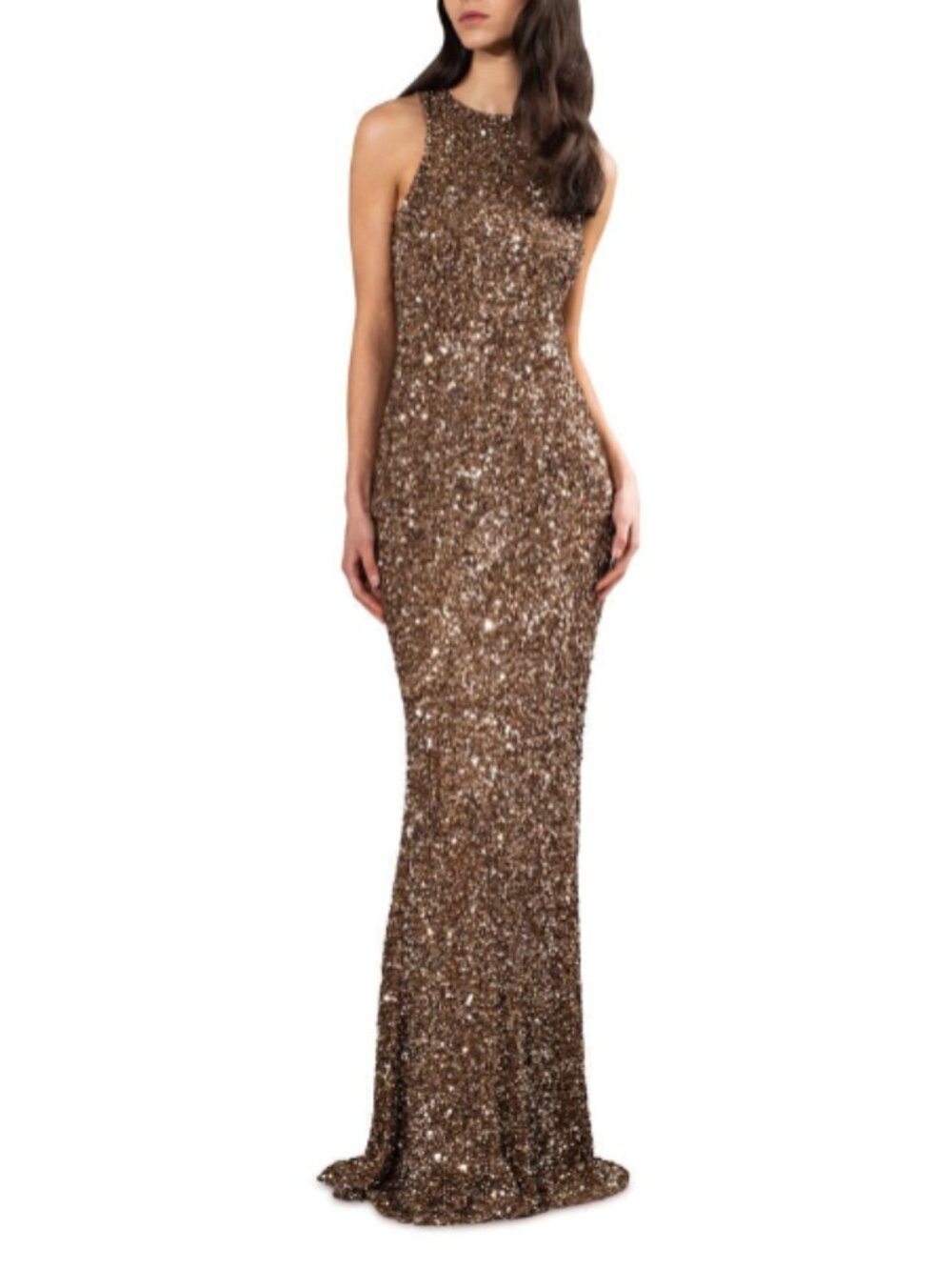 Theia Dark Gold Crunchy Sequin Gown Size 2